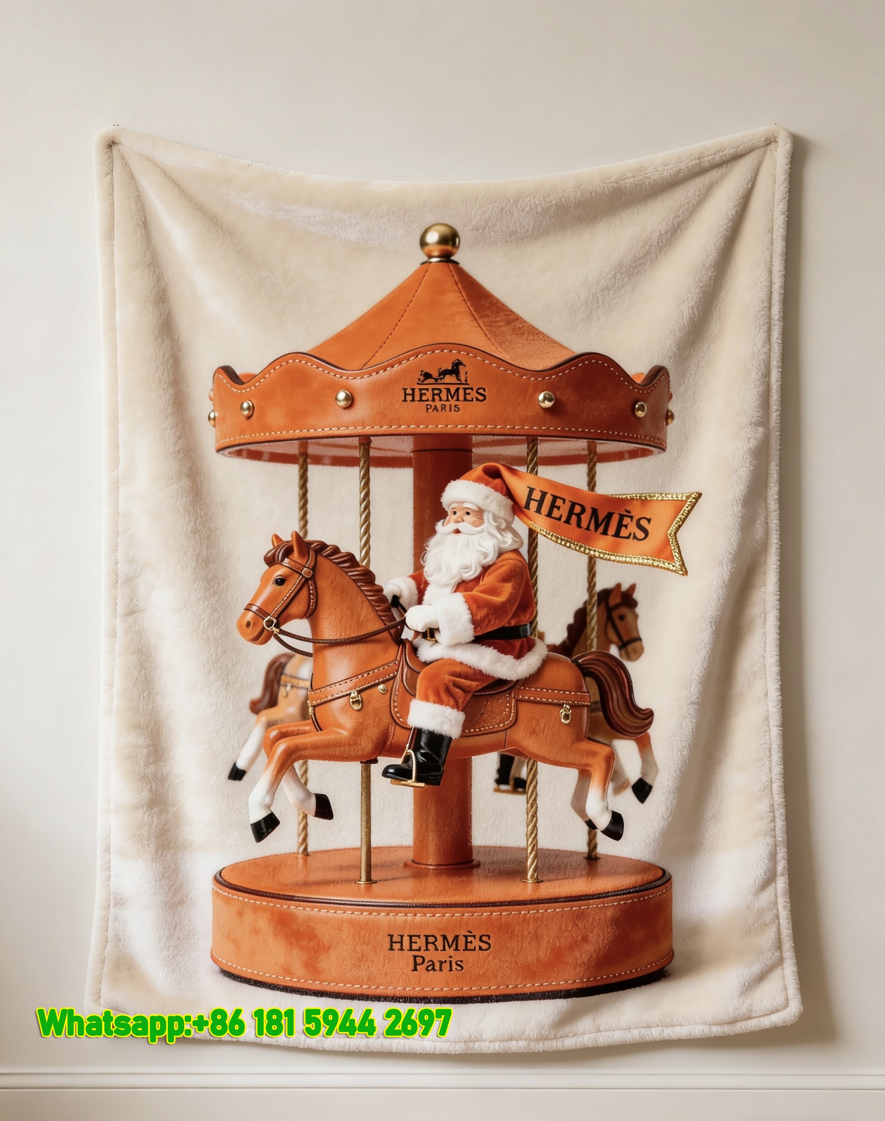 Luxury Hermès Santa Carousel Flannel Blanket Wall Hanging IMG_5460